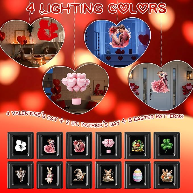 Easter Decorations Projector Light with 12 Film Slides 3 Holidays St. Patrick's Day Easter Valentine, Outdoor Waterproof Landscape Bunny Egg Decorative Lighting Projection Lamp for Party