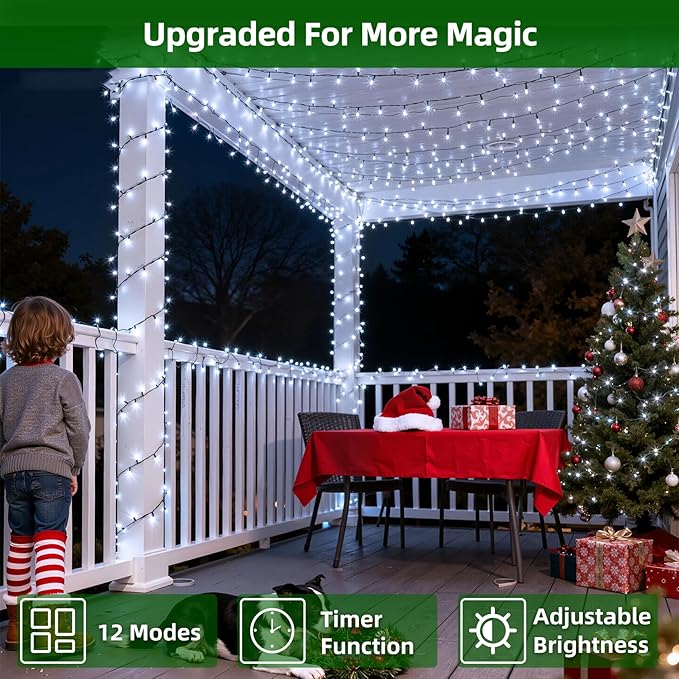 750 LED 240FT Christmas Lights Outdoor,12 Lighting Modes Christmas String Lights with Timer, Dimmable Cool White LED StringLights Waterproof for Yard Tree Wedding Party Holiday Cool White