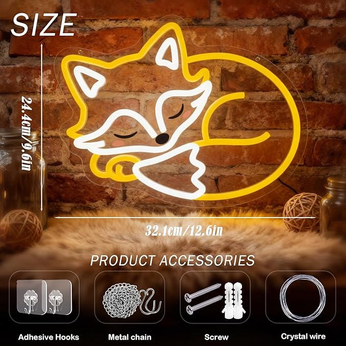 Fox Neon Sign for Wall Decor, Dimmable Animal LED Neon Light, Cute Sleeping Fox Neon for Bedroom, Living Room, Birthday Party Gifts for Kids Adults & Fox Lovers