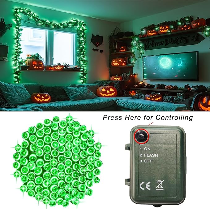 Green String Lights Battery Powered, 2 Pack Total 33 FT 100 LED Christmas String Lights for Indoor Outdoor Decoration, Twinkle Fairy Light for ST Patrick's Day Decorations