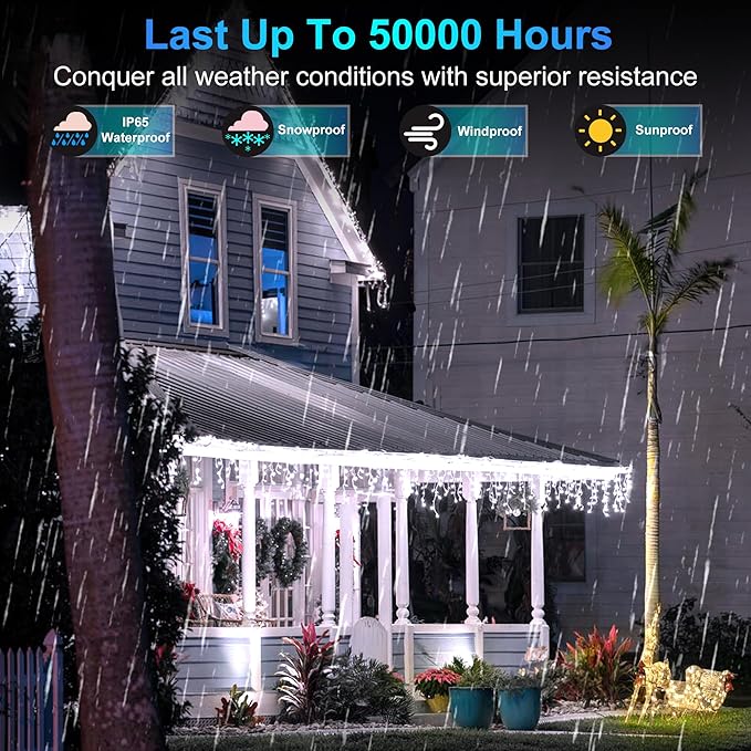 82 FT Outdoor Christmas Lights with 176 Drops, Christmas Decorations Fairy Lights 616 LED 8 Modes, Plug in Waterproof Hanging String Lights for Home Xmas Tree Yard Wedding Party Cool White