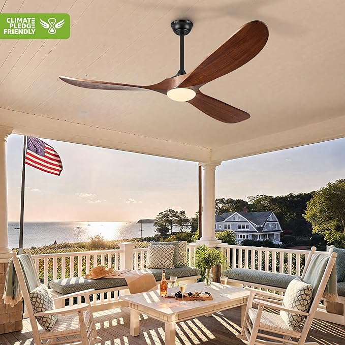 Haipeel 52 Inch Outdoor Ceiling Fans with Lights, Propeller Solid Wood Ceiling Fan with Light and Remote Control 3 Blades Outdoor Fans Quiet for Patios Farmhouse Bedroom, Dark Walnut