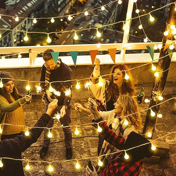 49.2ft Globe String Lights with 16ft Extended Lead & Stable Remote - 100 LED Warm White, 8 Distinct Modes, IP44 Waterproof, UL Certified, Linkable for Indoor Outdoor Wedding Party Decor
