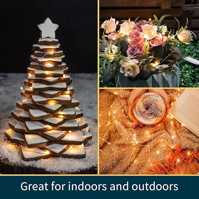 LAMPHOME 100 LED 33FT Fairy Lights Battery Operated with Remote, Mini Starry String Lights,Multi Functions & Timer, Twinkle Light for Christmas Home Bedroom Wedding DIY Centerpiece Decor,Warm White