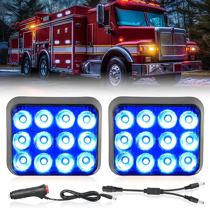 Nilight 12LED Magnetic Wireless Trailer Lights 2PCS Rechargeable Portable Hazard Beacon Warning Light Blue Emergency Strobe Light for Trucks Trailers Vehicles Cars Bus Surface Mount
