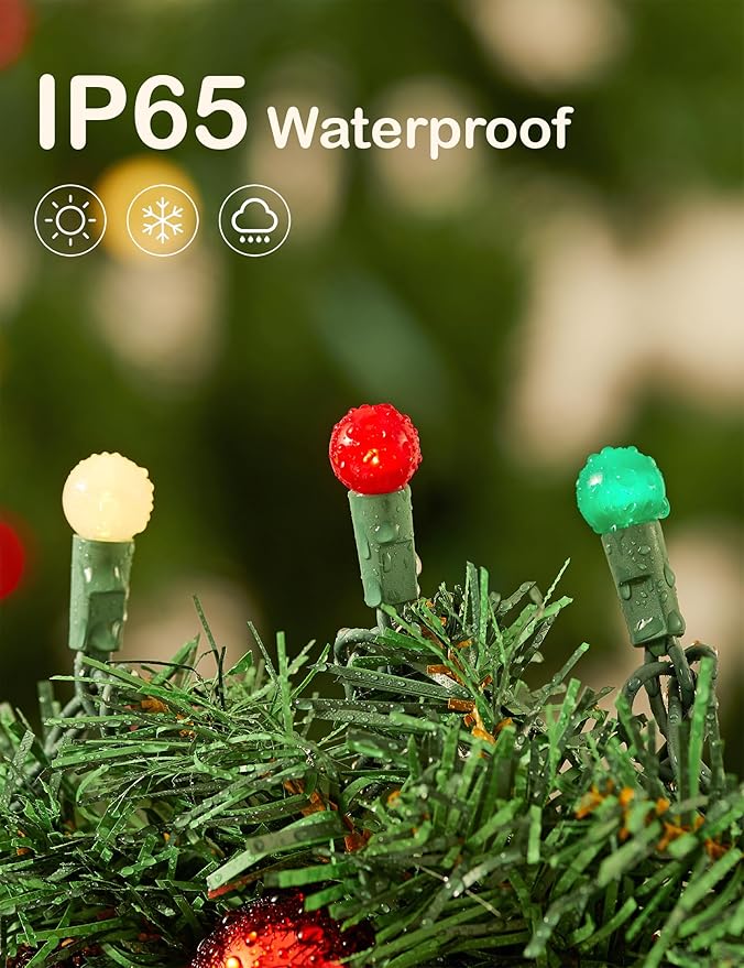 BOHON Christmas Lights Outdoor 24FT 70 LED G15 Red White and Green Globe String Lights Plug in with Pastel Bulb Green Wire for Indoor Patio Xmas Tree Garland Wreath Decor, Waterproof