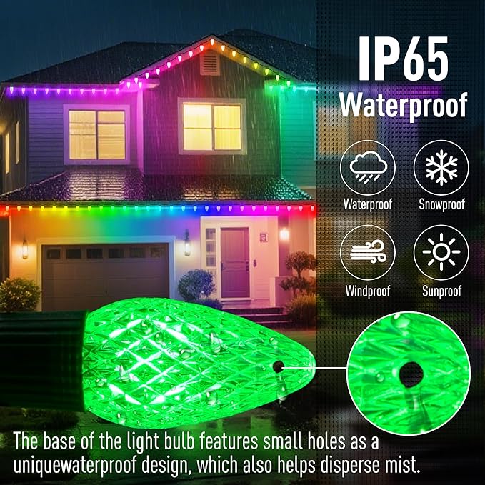 Smart C9 LED Christmas Lights Outdoor, Ultra Long 200 Count 157FT, APP Programmable, 105+ Modes, RGB Color Changing, Music Sync, IP65 Waterproof Connectable for Roofline Patio Xmas Tree Holiday Decor