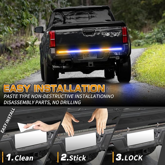 XRIDONSEN 48 inch Truck Amber Blue Tailgate Strobe Lights Strip Rear Window Lights 288 LED Tail Emergency Light Bar Flashing Warning Hazard Safety for Plow Trucks Construction Vehicles Pickup Trailer