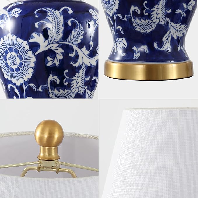 JONATHAN Y JYL3005D Penelope 22" French Country Cottage Ceramic/Iron Chinoiserie Ginger Jar LED Table Lamp, Navy/White for Bedroom, Living Room, Office, College