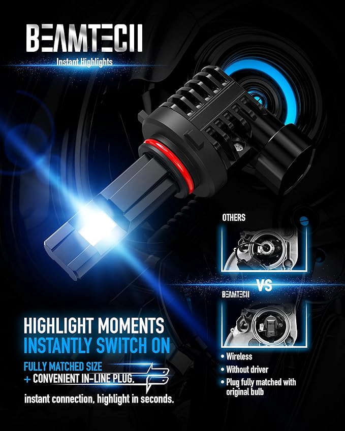 BEAMTECH 9012 Bulb, Fog Light Bulbs for ATV UTV Fanless in Line HIR2 6500K Xenon White Of 2