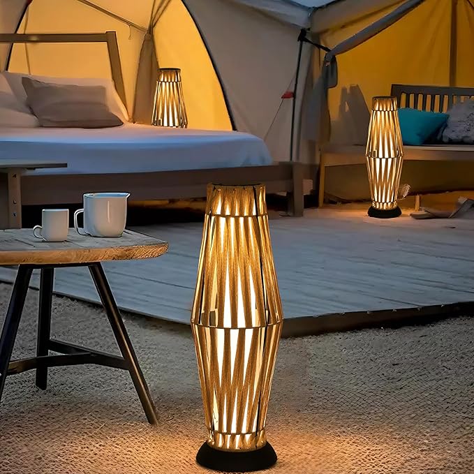 GREEN MORE Rattan Solar Patio Lights,50 Lumen Auto-On/Off Outdoor Floor Solar Lamp, IP65 Waterproof with 8H Runtime for Garden Pathways & Landscape Lighting
