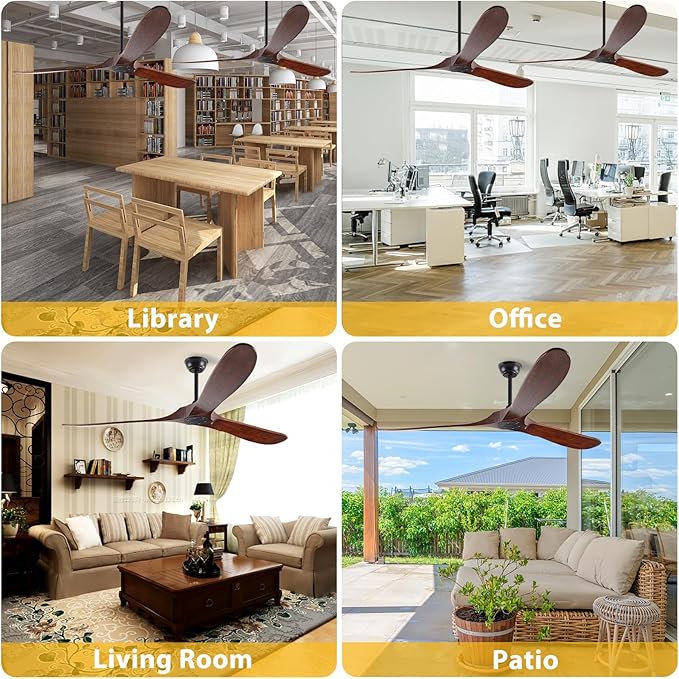 72" Quiet 3 Blade Walnut Ceiling Fan - No Light & Remote Control, Perfect for Farmhouse Patios & Backyards