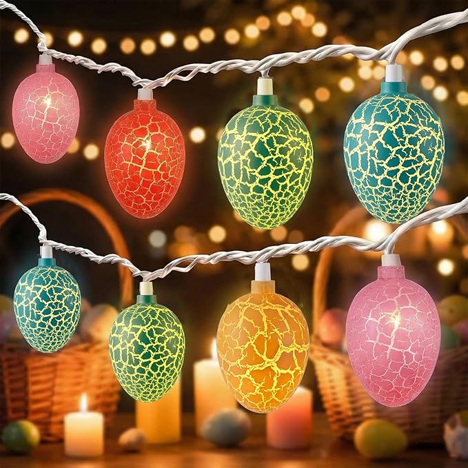 Easter Egg String Lights, 8.5Ft Easter Day Egg Lights with 10 LED Multicolor Eggs, Indoor Fairy String Lights Plug in Waterproof Connectable for Indoor Bedroom Patio Garden Spring Theme Party Decor