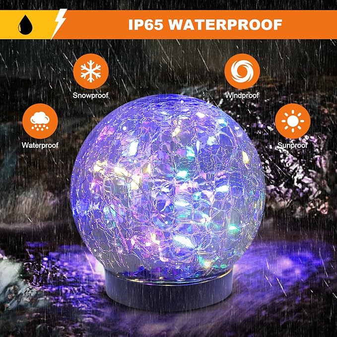 Solar Globe Lights Outdoor Waterproof-Solar Balls-Solar Garden Lights-Orbs for Outside 6 Pack Cracked Glass Ball for Lawn Patio Yard Backyard Decorations