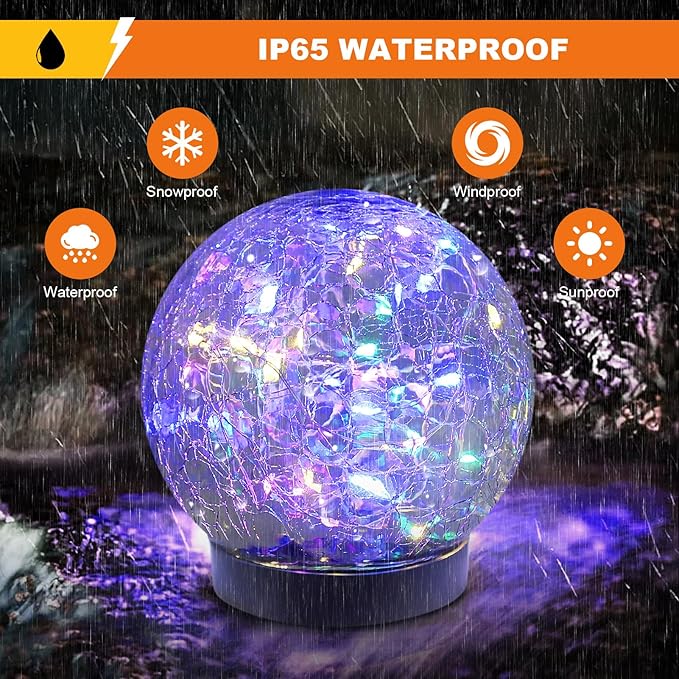 Solar Globe Lights Outdoor Waterproof-Solar Balls-Solar Garden Lights-Orbs for Outside 8 Pack Cracked Glass Ball for Lawn Patio Yard Backyard Decorations