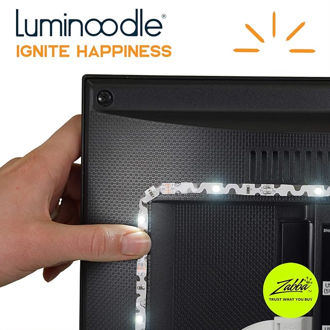 Power Practical LED Lights for TV in Living Room or Bedroom, Luminoodle Backlight, USB Powered Strips w/Remote for 15 Ambient Color Bias Lighting Options & 10 Brightness Modes, Size (30"-40" TV)