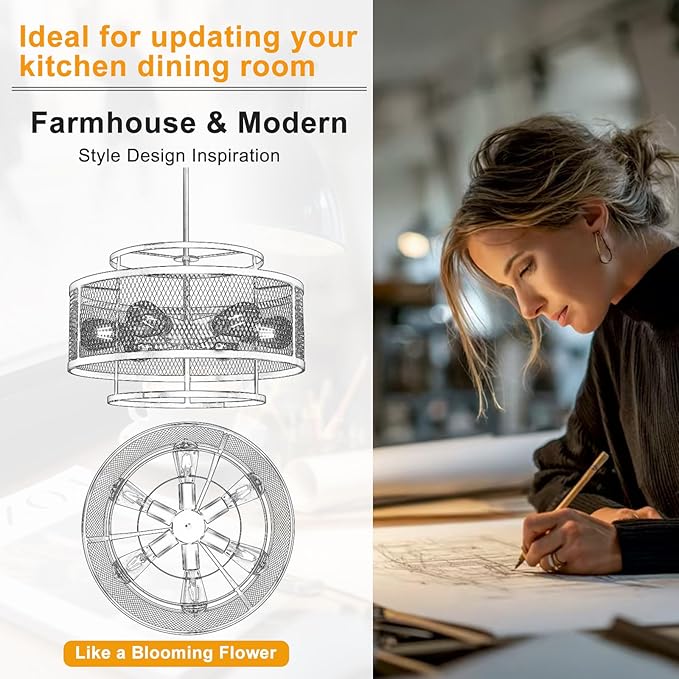 18" Modern Pendant Lights Kitchen Island, 6-Light Matte Black Pendant Light Fixtures, Industrial Farmhouse Hanging Pendant Lights for Kitchen Island Dining Room Living Room Bedroom Foyer Entryway