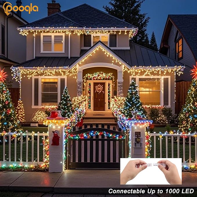 Cool White String Lights Outdoor Christmas Decoration, 66 ft 200 LED Christmas Lights Plug in, Indoor Connectable 8 Modes Clear Wire Twinkle Fairy String Lights for Xmas Tree Bedroom Holiday Party