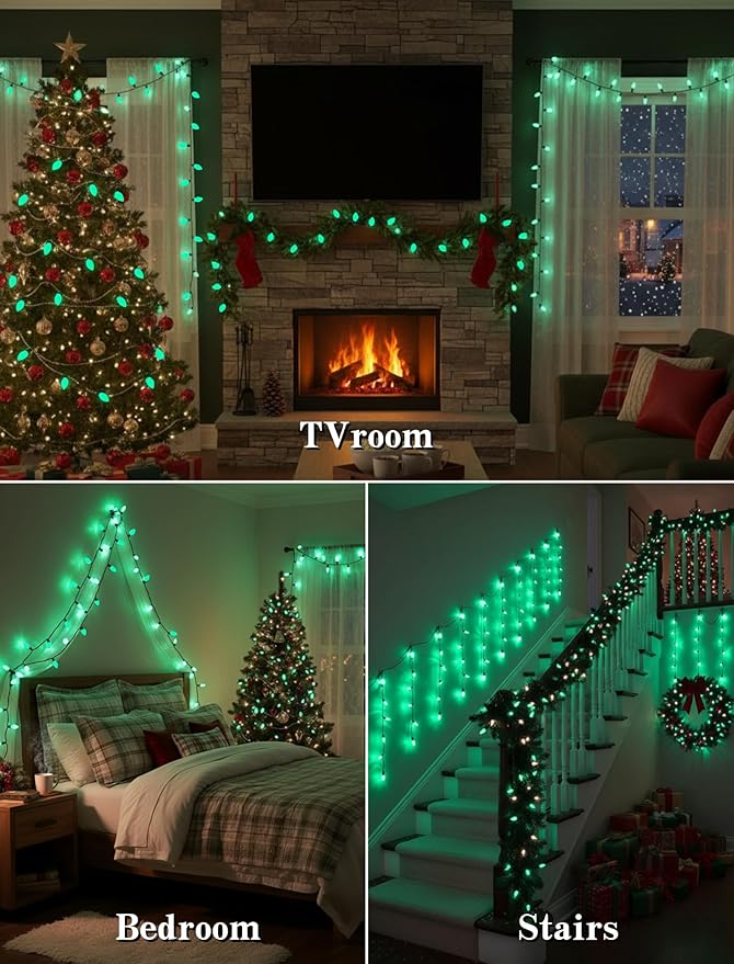 25 Pack C7 Green Christmas Replacement Bulbs C7 5W Green Vintage Ceramic Light Bulbs for Christmas Night Light Candle Lamp St. Patrick's Day Decor,E12 Candelabra Base