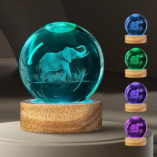 3D Elephant Crystal Ball Night Light Elephant Gifts for Women, 60mm Elephant Figurine Glass Lamp with 16 Colors and Remote Unique Elephant Room Decor Birthday Christmas Gifts for Boys Girls Teen