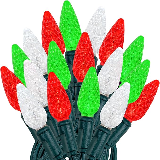 Novelty Lights 24FT 70 LED C6 Christmas String Lights, Outdoor Indoor Commercial Grade Tree Decorations (Red/Green/Pure White)