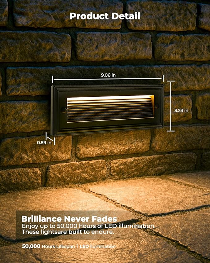 9 Inch Low Voltage Step Lights Outdoor,12V 5W LED Landscape Stair Lights, 3000K/4000K/6500K Deck Step Lights, IP65 Waterproof, for Stair Lighting and Yard Patio Pathway Walkway, Pack of 4