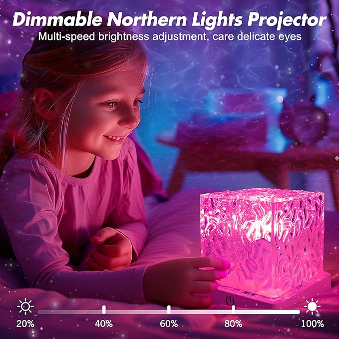 Rechargeable Shower Light No Wiring, 16 Color Changeable Ocean Wave Projector Light, Dimmable Waterproof Shower Lamp with Remote, Rotating Flame Water Ripple Lamp for Shower, Bathroom, Bedroom Decor