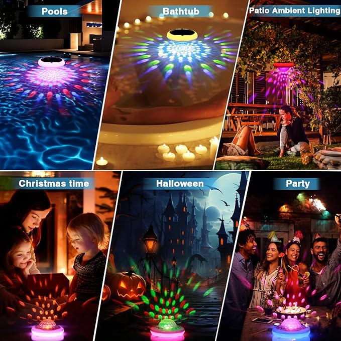 Solar Floating Pool Lights(4 PACK), 2600mAh USB Rechargeable Pool Lights That Float with Remote, 6.7’’ IP68 Waterproof Floating Light, 13 Colors Changing Upper and Lower Glow Hangable Light for Pools