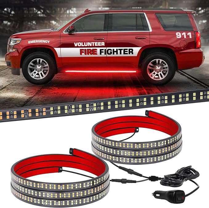 XRIDONSEN 2PCS 60 inch Red Emergency Lights Strip 720 LED Running Board Strobe Lights Flashing Warning Safety Caution First Responder Light for Police Volunteer Firefighter Vehicles Fire Trucks SUV