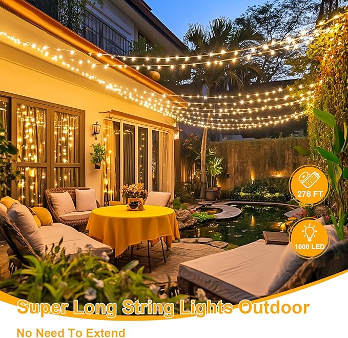 JMEXSUSS 1000 LED Warm White Christmas String Lights with Remote, 8 Modes Plug-in for Indoor Outdoor Bedroom Garden Yards Thanksgiving Party Holiday Wedding Decor