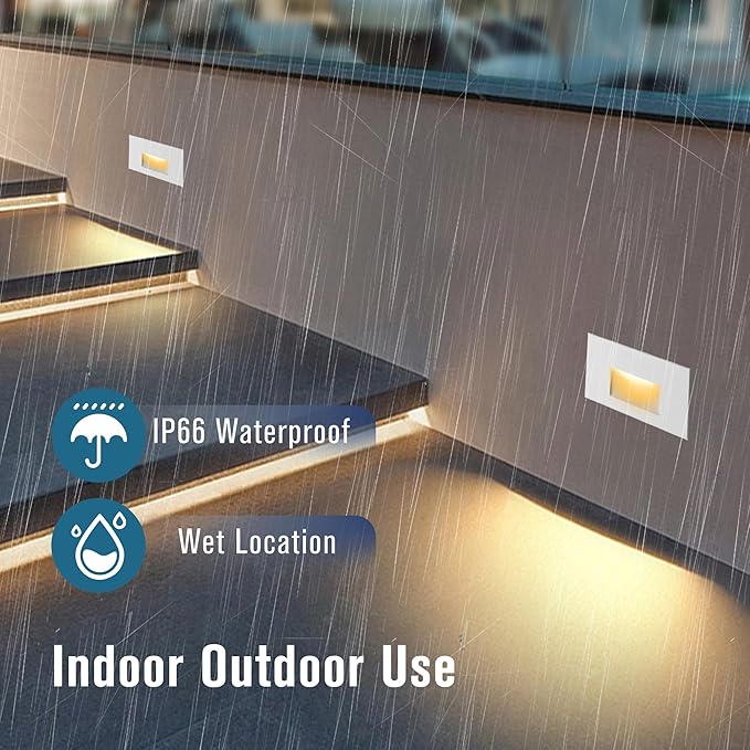 Step Lights Outdoor Indoor Stair Lights LED, 3CCT 12V Low Voltage 4W Color Changing 3000K/4000K/5000K 150LM, White IP66 Waterproof, Horizontal Light for Stairs, 6-Pack