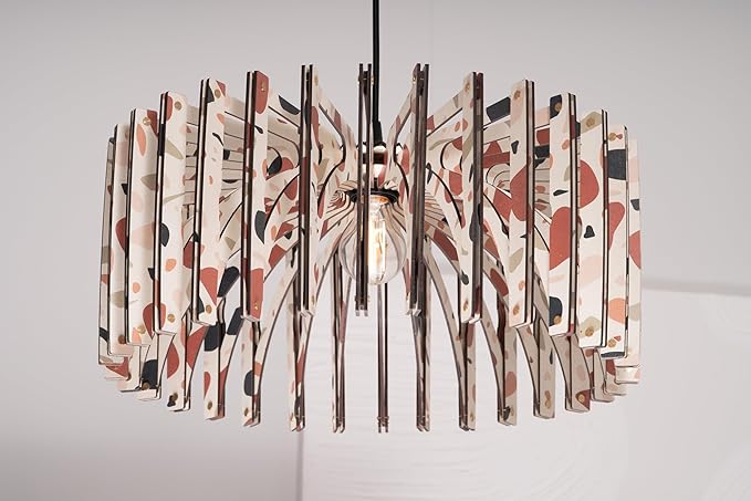 DEZAART Terraco White Fat Umbrella | Wood Pendant Light| Pattern Light Fixture | Mid Century Modern | Handmade Lamp | Ceiling Lamp | Chandelier Lighting