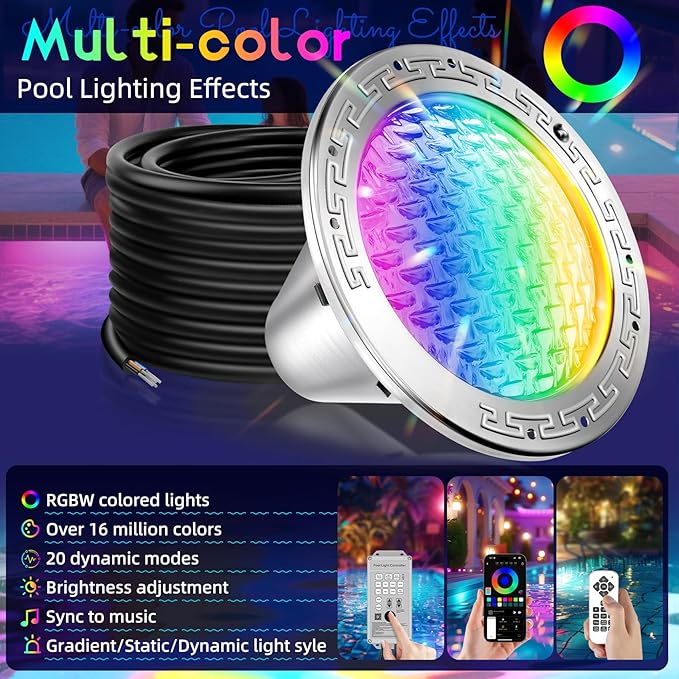 CAtArt 10 Inch LED Pool Lights for Inground Pool,12V DC 35W Color Changing Inground Pool Light with Controller,Remote and APP Control Fit for 10" Large Wet Niches,50ft Cord