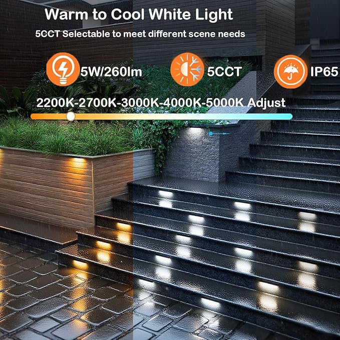LED Retaining Wall Lights 8-Pack, 7 Inch 5W Hardscape Paver Lights, 5CCT 2200K-5000K, 270° Rotatable Low Voltage 12-24V Outdoor Step Lights, ETL Listed Landscape Lights for Deck Stairs Patio