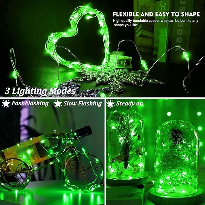 AIKEI 100 Pack LED Fairy Lights Battery Operated, 3 Modes Mini String Lights Waterproof 7 Feet 20 Led Firefly Starry Lighting for Birthday Wedding Party Bedroom Halloween Christmas Decoration Green