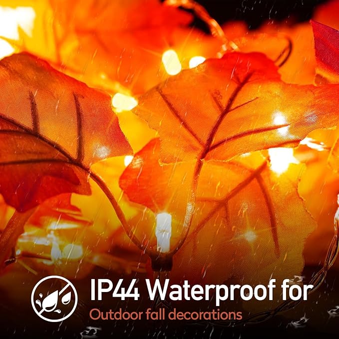 2 Packs Fall Decor Maple Leaves String Light,Waterproof Total 20Ft 40 LED, Battery Operated String Light for Home Mantel Porch Door Indoor Outdoor Halloween Thanksgiving Decor