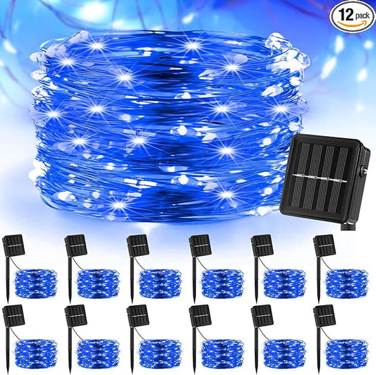 12 Pcs Solar String Lights Solar Mini Teeny Tiny Fairy Firefly Twinkle Light Waterproof 16ft 50 LEDs Garden String for Outdoor Garden Backyard Christmas Decoration(Blue Light)