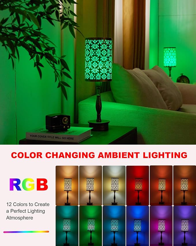 UMEXUS Rechargeable Cordless Table Lamp with Remote, Timer & Dimmer & RGB, Battery Operated, Small Touch Bedside Night Lights, Antique Ambient Lighting for Patio Dining Bedroom Living Room Table
