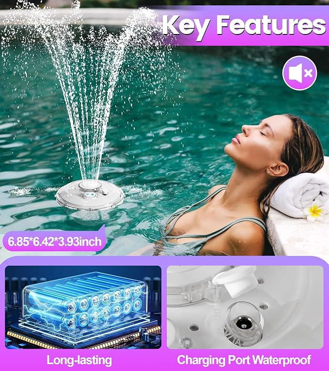 LanAqua Floating Pool Fountain with Lights Show, Upgraded Pool Fountains with Anchor, Pool Water Fountain, Swimming Pool Fountains for Inground Pool, Waterfall for Above Ground Pond-White