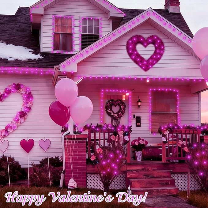QITONG Pink Valentine Lights Outdoor, 165ft 500 LED String Lights Plug in, Clear Wire Twinkle Christmas Lights Indoor with 8 Modes