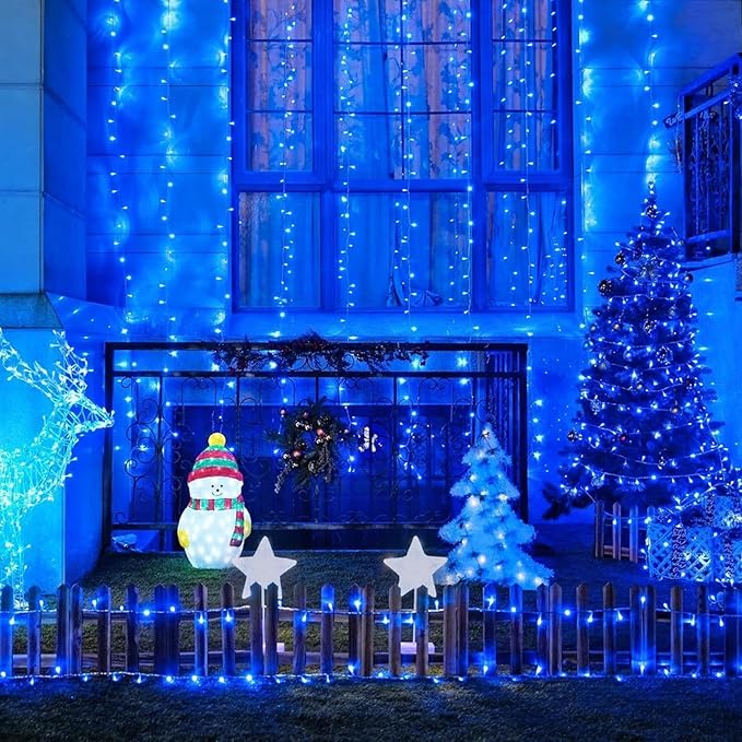 LAMPHOME Blue Christmas String Lights Indoor Outdoor, 66ft 200 LED Blue String Lights Clear Wire Plug in, 16 Modes Waterproof Christmas Lights for Tree Party Bedroom Wall Christmas Decoration