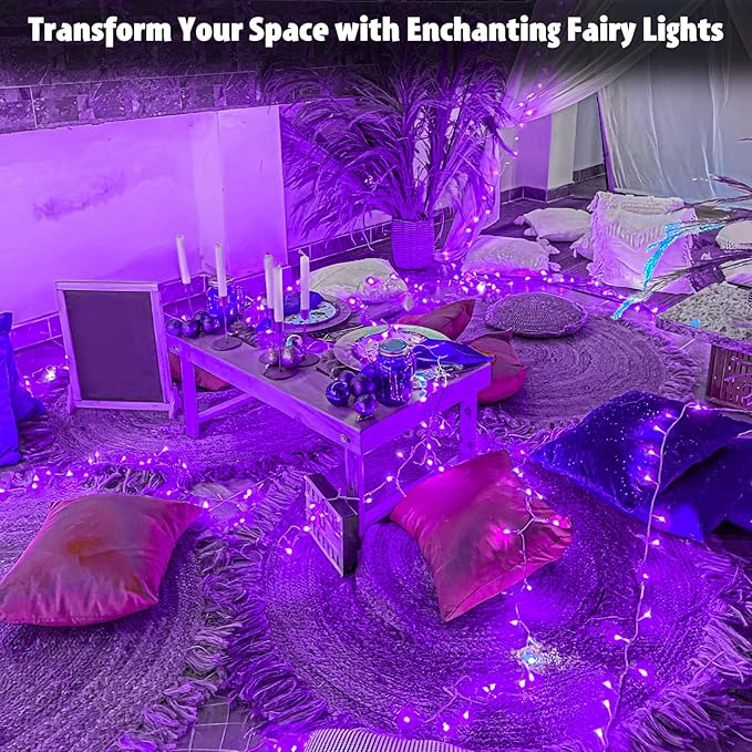 String Lights Outdoor Waterproof 9.8ft 30 LED, Purple Fairy Lights Battery Operated with Timer Clear Wire for Indoor & Outdoor Christmas Halloween Decorations Garland Party Garden