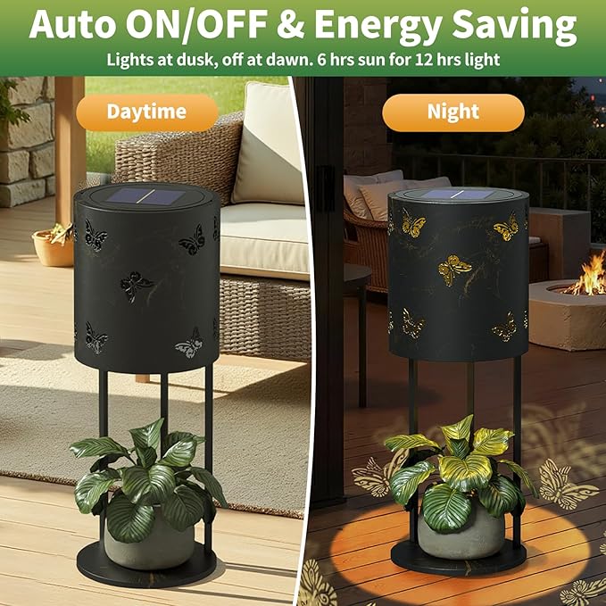 Solar Garden Plant Lights: Outdoor Waterproof Decorative Lamp with Flower Stand, Solar-Powered Yard Patio Outside Floor Decoration Lantern with Butterfly Pattern for Festival Decor