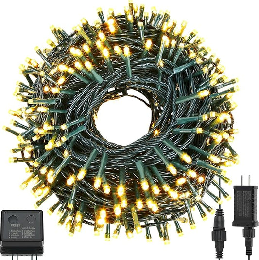 QUWIN Waterproof LED Outdoor Christmas String Lights, 115Ft 300 LED UL Certified 8 Modes with End-to-End Plug, Indoor & Outside Fairy Light for Christmas Tree, Patio, Wedding, Party (Warm White)