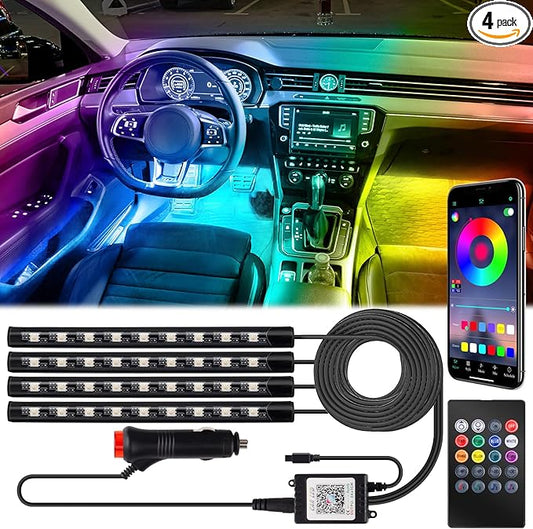 Car Interior Lights, 12V LED Strip Lights with Cigarette Lighter Adapter, Ambient Lighting Car Accessories, App & Remote Control Music Sync Color Change Lights for Truck Car Decor (36LED Beads)