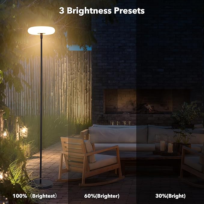 Outdoor Floor Lamp, 100% Solar Powered Floor Lamp for Patio Decks Lawn Pool Garden Outdoor Spaces, Fully Weatherproof