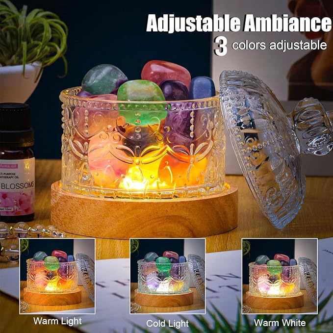 Runyangshi Crystal Lamp Night Light - Natural Colored Fluorite Crystal Tumblestone, 3 Lighting Modes with 10 Brightness Levels, Kid & Pet Friendly Design, USB Powered, Ideal for Home and Decor & Gift