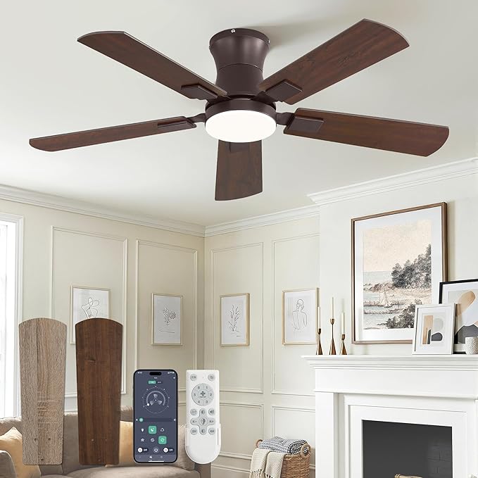 Fanbulous 42 inch ceiling fan with light, Low Profile Ceiling Fan with Light, App&Remote Control, Dimmable LED Light, Flush Mount Ceiling Fan for Indoor Bedroom Living Room, Qiuet DC Motor