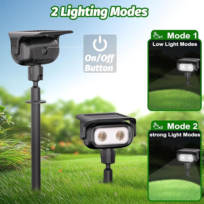 Nreonrick Solar Spot Lights Outdoor Waterproof, 360° Adjustable Landscape Lighting with 2Lighting Mode, Auto On/Off Solar Lights Outdoor for Wall Pathway Garden Decorations (Cool White, 2 Pack)