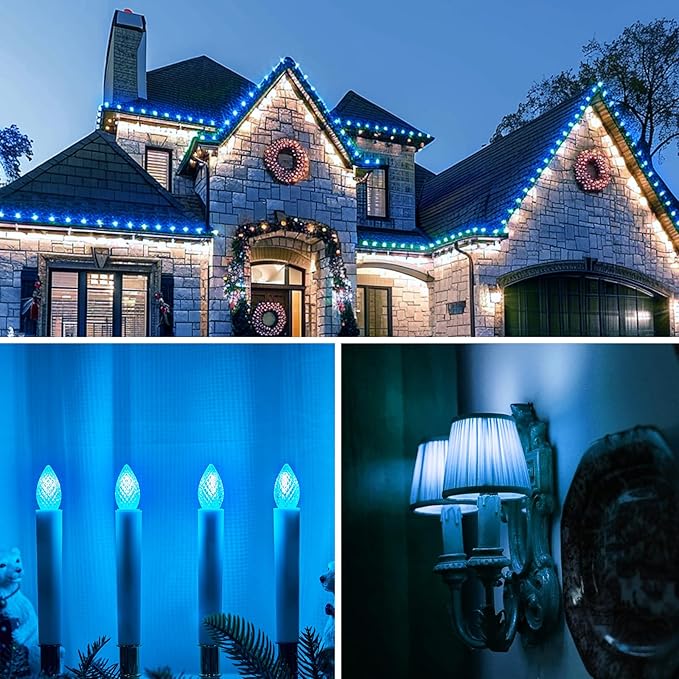 Minetom 25 Pack C7 Led Christmas Lights Bulb, C7 Replacement LED Christmas Lights Outdoor Bulb, C7 Shatterproof Led Bulb for Christmas String Lights, E12 Base, Commercial Grade Light Blue Bulbs